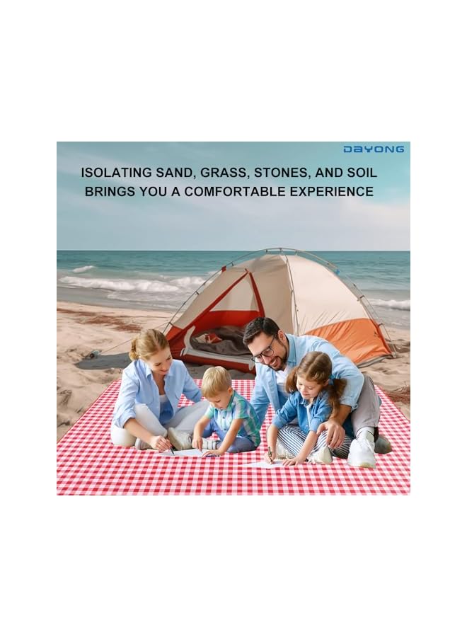 DAYONG Large Family Picnic Mat, 1.5m*2m Outdoor Picnic Blanket, Foldable Waterproof Sandproof Beach Blanket for 4-6 People, Portable Beach Mat for Picnic, Camping, Hiking, Travel. (Red grid) - Image 5