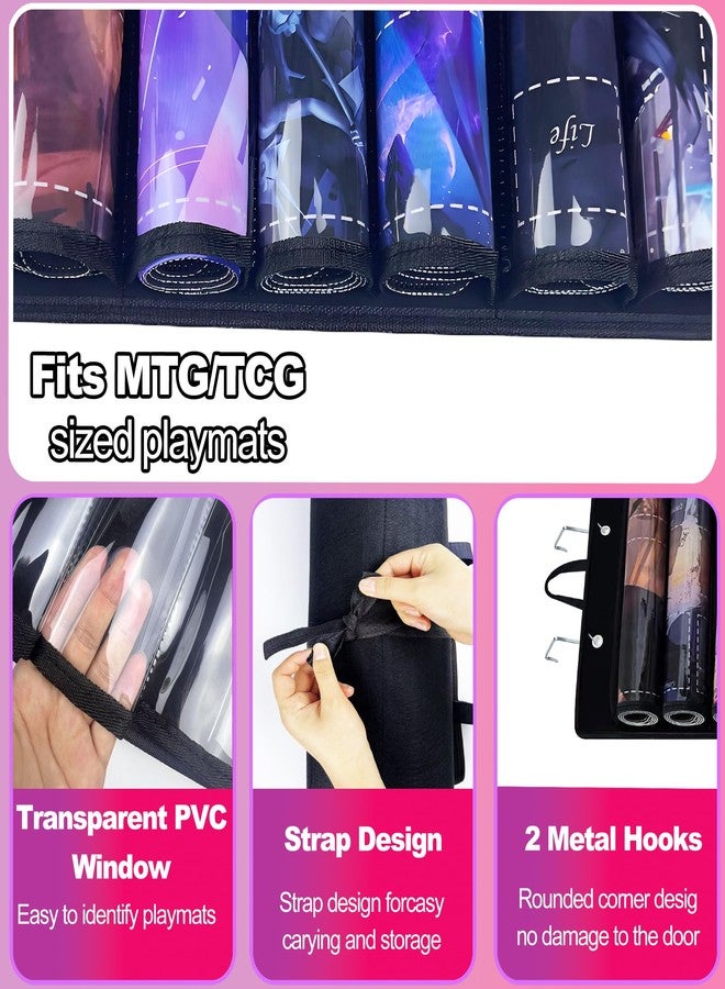 Viyohoh Playmat Holder, Playmat Tube Storage Bag for MTG with 2 Hooks, Fits 12+1 Game Mats & Tubes with Transparent Plastic Slots, Portable Organizer Case for TCG/CCG/RPG Mat (Black) - Image 4