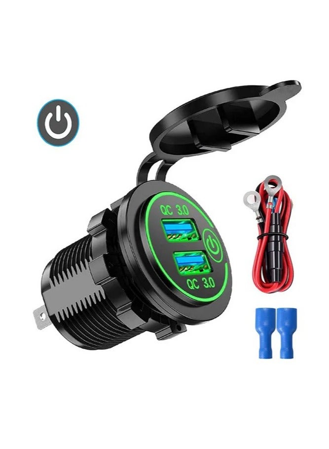 general 12-24V Touch Switch Car, Motorcycle Boat USB Charger with Dual QC3.0 Fast Charging for Vehicle Modification - Image 1