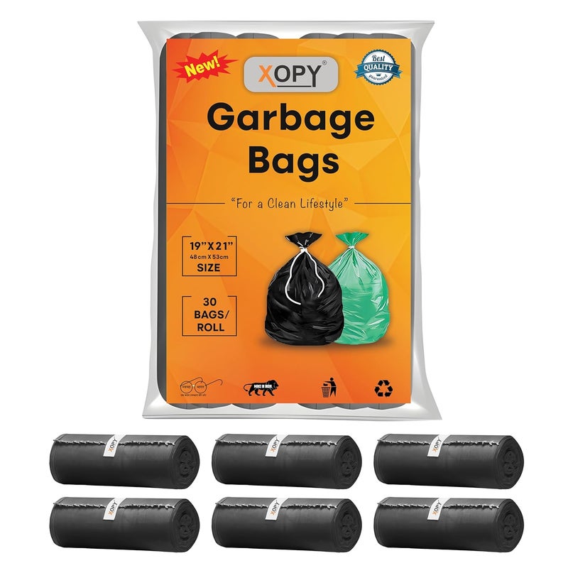 XOPY XOPY Premium EcoFriendly Garbage Bag 19 X 21 Inches Medium Size Dustbin Bag Pack of 6 Rolls180 Trash Bags Black Colour Waste Bag For Everyday Use For Dry Wet Waste Pouch Packing  - Image 1