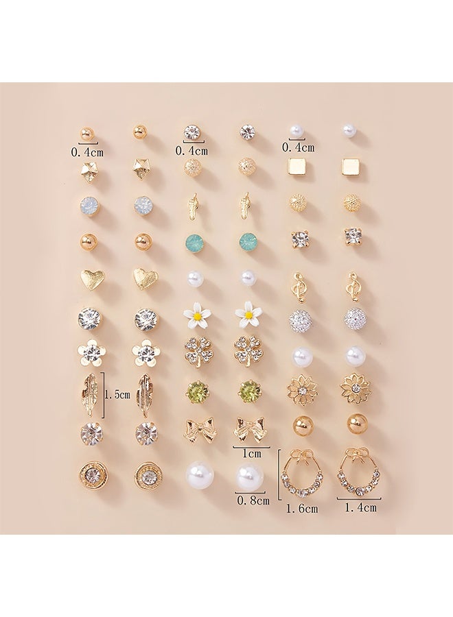 Lemon 60 Pieces Large Set of Earrings with Different Designs, Heart and Flower Studs - Image 2