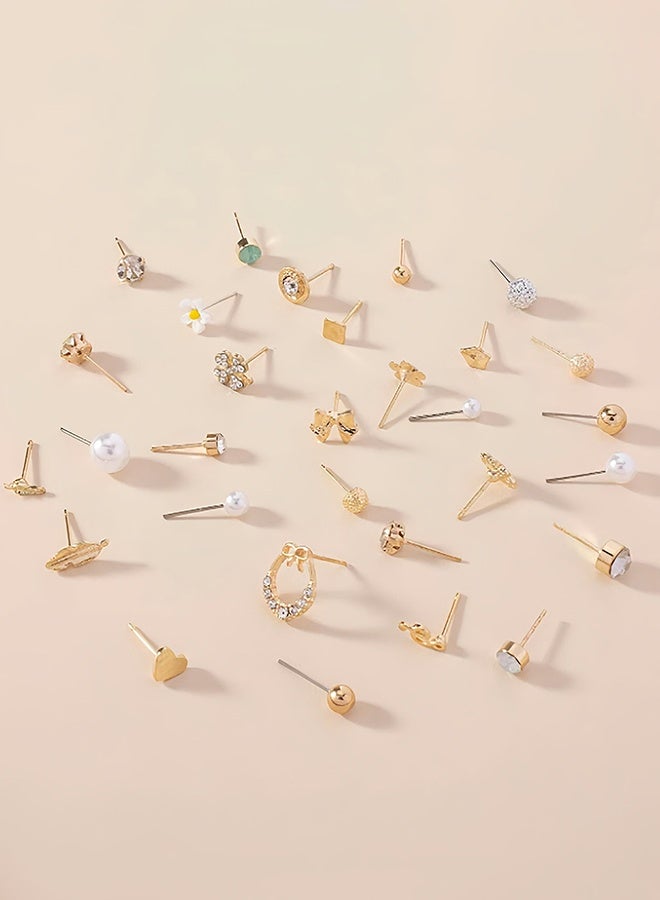 Lemon 60 Pieces Large Set of Earrings with Different Designs, Heart and Flower Studs - Image 3