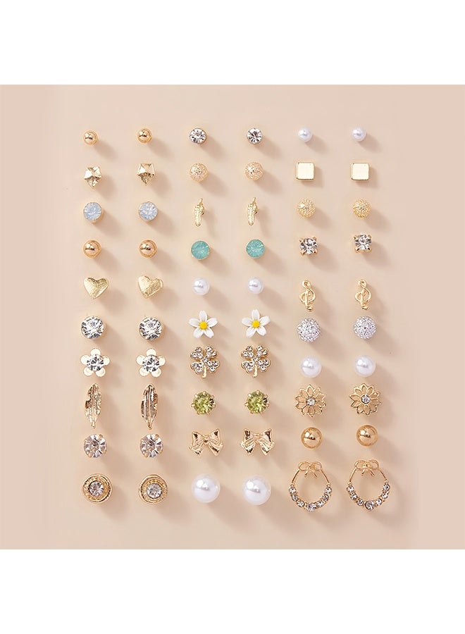 Lemon 60 Pieces Large Set of Earrings with Different Designs, Heart and Flower Studs - Image 1