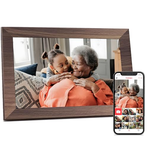 Pastigio Digital Picture Frame Frameo WiFi 101 Inch 1280 800IPS Touch Screen Digital Photo Frame 32GB Memory AutoRotate Share Videos Pictures Birthday Gift for Friend Family Wood Color Plastic Frame - Image 1