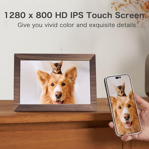 Pastigio Digital Picture Frame Frameo WiFi 101 Inch 1280 800IPS Touch Screen Digital Photo Frame 32GB Memory AutoRotate Share Videos Pictures Birthday Gift for Friend Family Wood Color Plastic Frame - Image 3