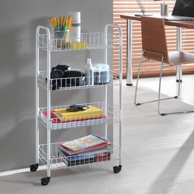 Metaltex Pisa 4-Tier Trolley with Wheels - Multipurpose Storage Cart for Home including Kitchen, Bathroom, Office and Garage – White, 41 x 23 x 84 Centimetres - Image 4