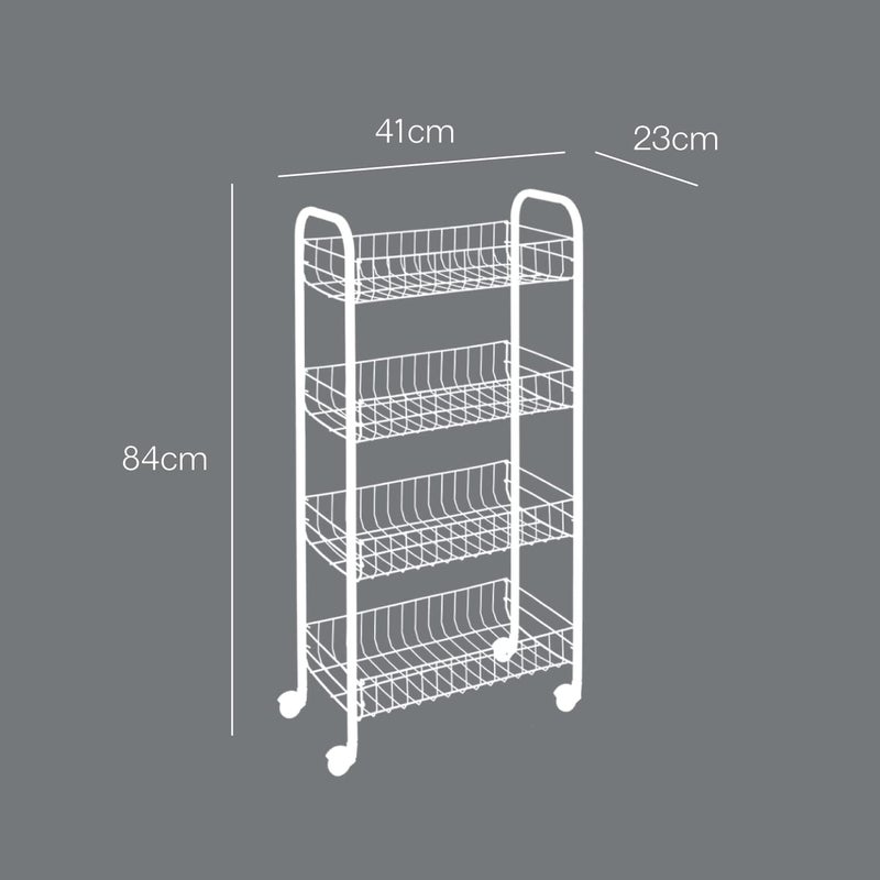 Metaltex Pisa 4-Tier Trolley with Wheels - Multipurpose Storage Cart for Home including Kitchen, Bathroom, Office and Garage – White, 41 x 23 x 84 Centimetres - Image 3