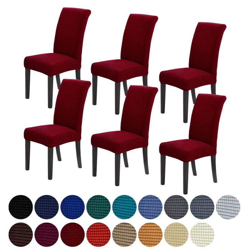 Howhic Stretch Chair Covers for Dining Room Set of 6 Removable Washable Dining Room Chair Covers Dining Chair Slipcovers Seat Protector Great Home Decor and Banquet Upholstery Red Dahlia 6 Pack