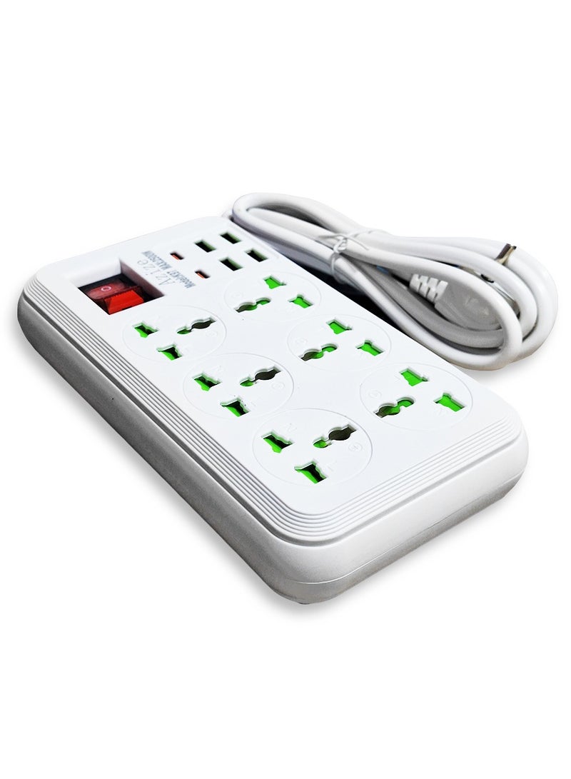 K97 Smart Power Strip, 6-Outlet 2500W Multi-Outlet Power Strip with Surge Protection, 4 USB Ports and 2 Type-C Ports, Fast and Safe Charging for All Devices, Non-Slip Stable Base, Stylish White Design Perfect for Office and Home  - Image 2