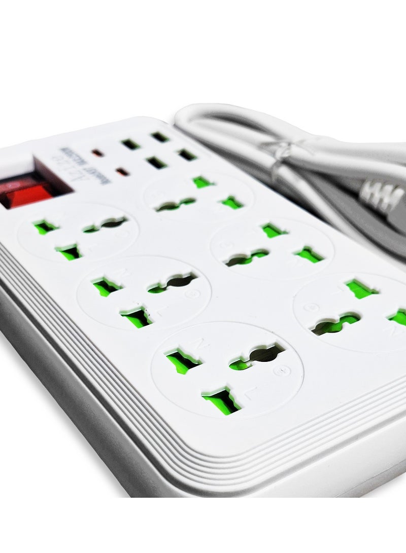 K97 Smart Power Strip, 6-Outlet 2500W Multi-Outlet Power Strip with Surge Protection, 4 USB Ports and 2 Type-C Ports, Fast and Safe Charging for All Devices, Non-Slip Stable Base, Stylish White Design Perfect for Office and Home  - Image 3