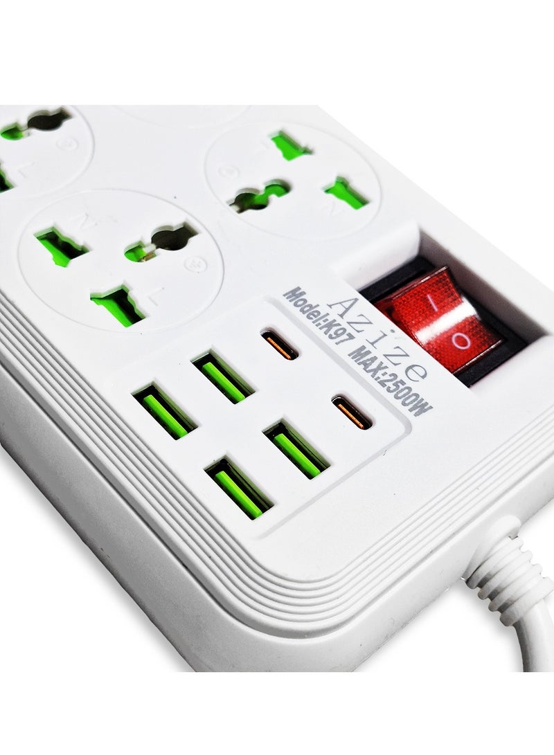 K97 Smart Power Strip, 6-Outlet 2500W Multi-Outlet Power Strip with Surge Protection, 4 USB Ports and 2 Type-C Ports, Fast and Safe Charging for All Devices, Non-Slip Stable Base, Stylish White Design Perfect for Office and Home  - Image 4