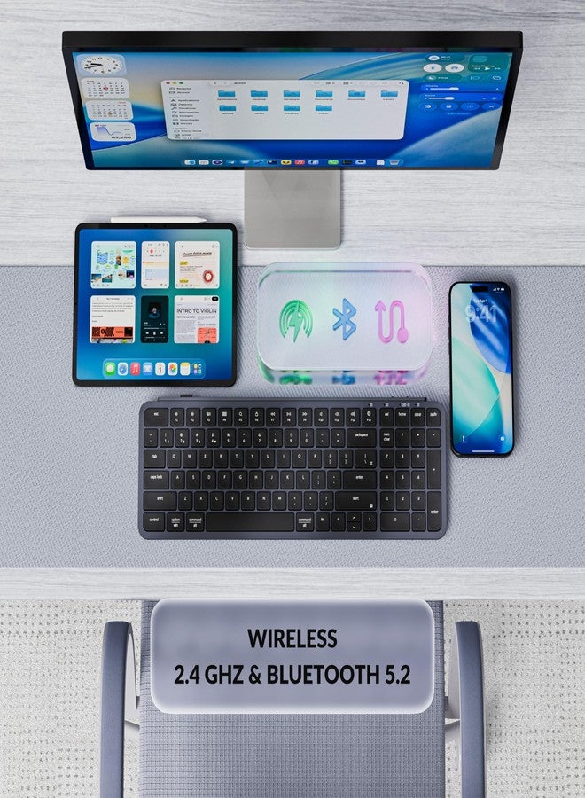 Keychron Ultra-Slim B2 Pro Bluetooth Keyboard, 2.4 GHz Wireless & Wired Lightweight 96% Layout, Programmable Launcher with Numeric Keypad Compatible for Mac Windows Linux - Space Gray - Image 5