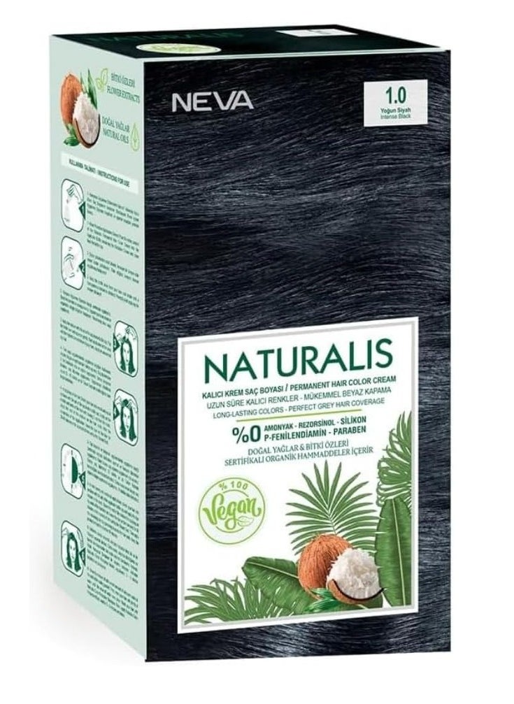 NEVA NEVA Naturalis Permanent Hair Color, Vegan,100% Gray Coverage, Organic, No Harmful Chemicals, Ammonia Free, Long-Lasting - INTENSE BLACK - 1.0  - Image 1