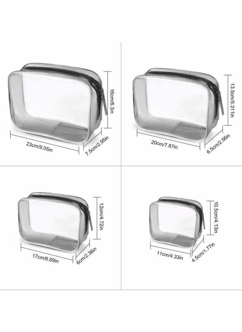 SYOSI - Clear Makeup Bag Organiser Set, Waterproof Portable Clear Makeup Bag Zipper Cosmetics Bag Transparent PVC Zippered Toiletry Bag Organizers With Handle for Vacation Travel, Bathroom 4PCS Clear Black - Image 1
