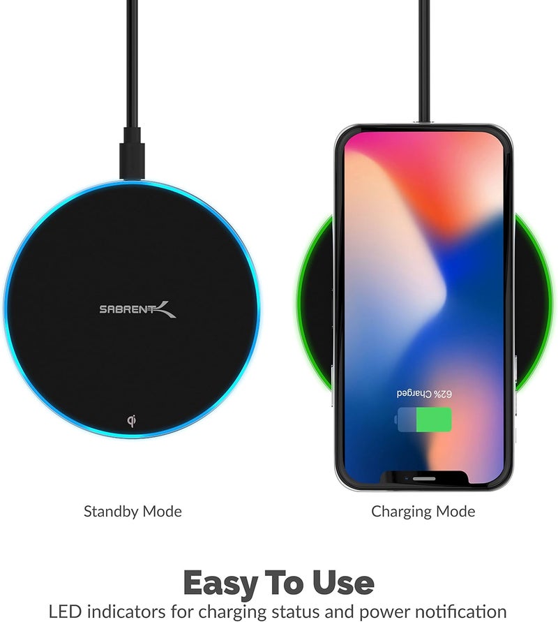 SABRENT 10W qi Wireless Fast Charger Charging Pad Universally Compatible with All qi Enabled Phones AC Adapter Not Included Black WLQIFC - Image 5