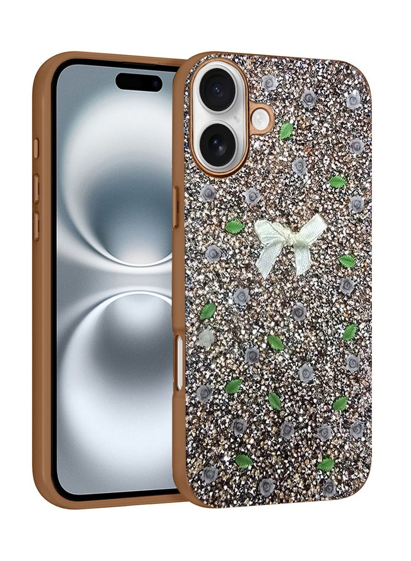 Techie غطاء خلفي فاخر مزخرف بالألماس والخرز الزخرفي لجهاز آبل آيفون 16 بلس - بني - Image 1