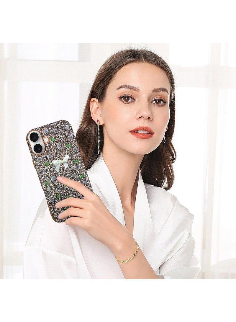 Techie غطاء خلفي فاخر مزخرف بالألماس والخرز الزخرفي لجهاز آبل آيفون 16 بلس - بني - Image 2