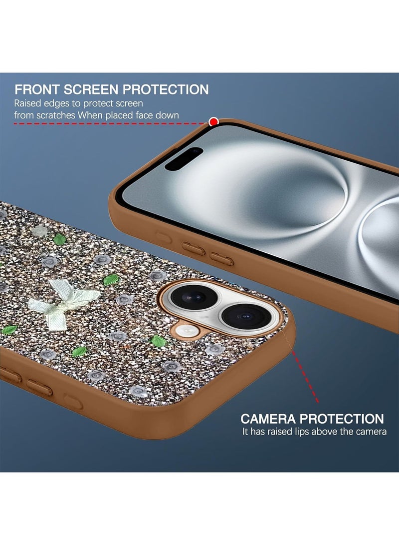 Techie غطاء خلفي فاخر مزخرف بالألماس والخرز الزخرفي لجهاز آبل آيفون 16 بلس - بني - Image 3