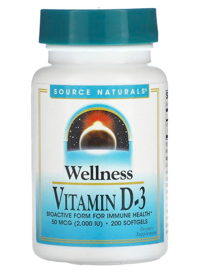 Wellness Vitamin D-3 50 mcg (2000 IU) 200 Softgels