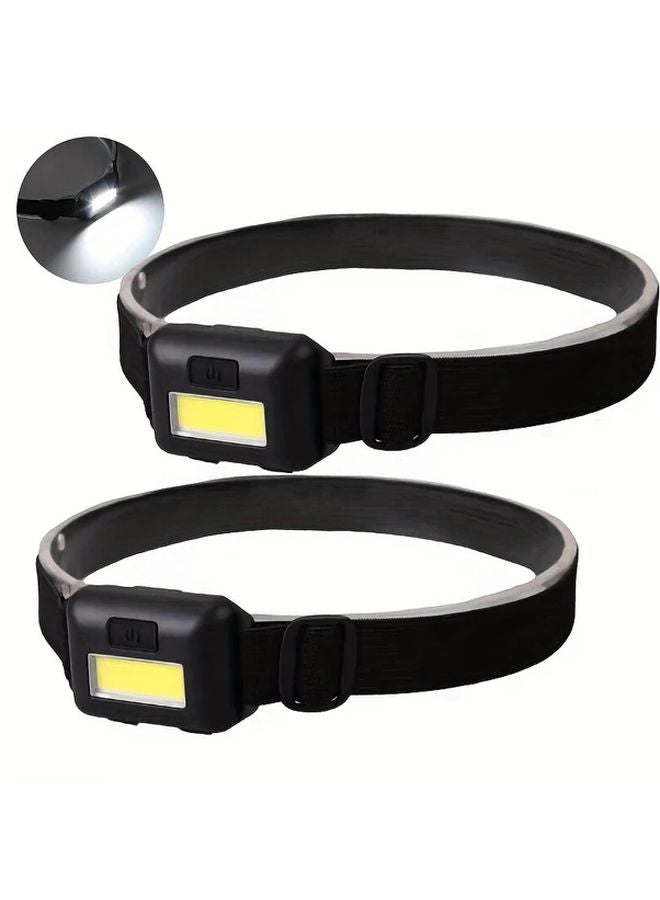2pcs Black COB Headlamp Portable Flash Light 3 Modes Elastic Headband for Emergency Repair - Image 2