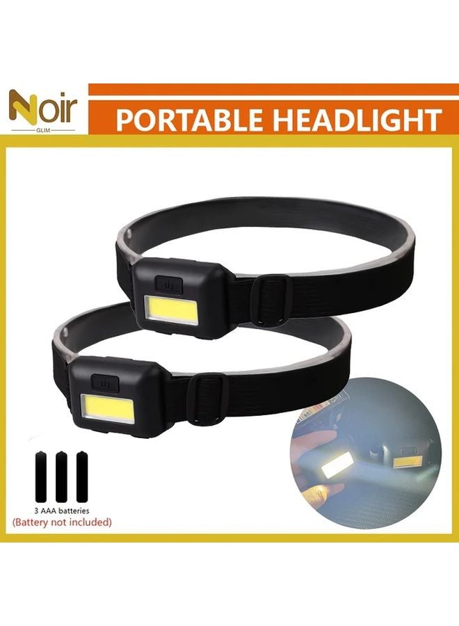 2pcs Black COB Headlamp Portable Flash Light 3 Modes Elastic Headband for Emergency Repair - Image 1
