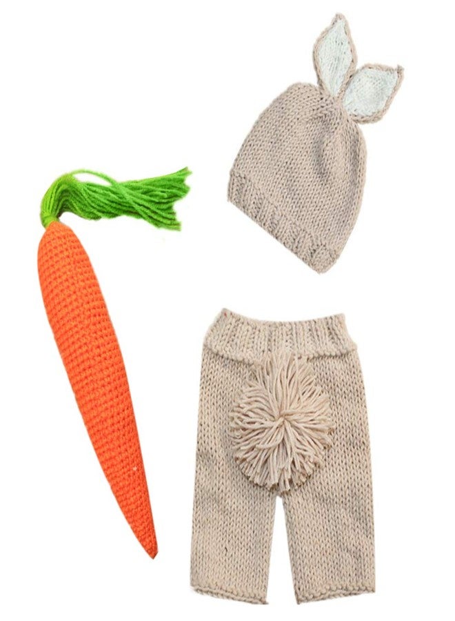 OBEEII Baby Bunny Outfit Easter Photography Prop Crochet Knit Hat Diaper Carrot Set for Boy Girl Hat+Pant+Carrot 02 One Size - Image 2