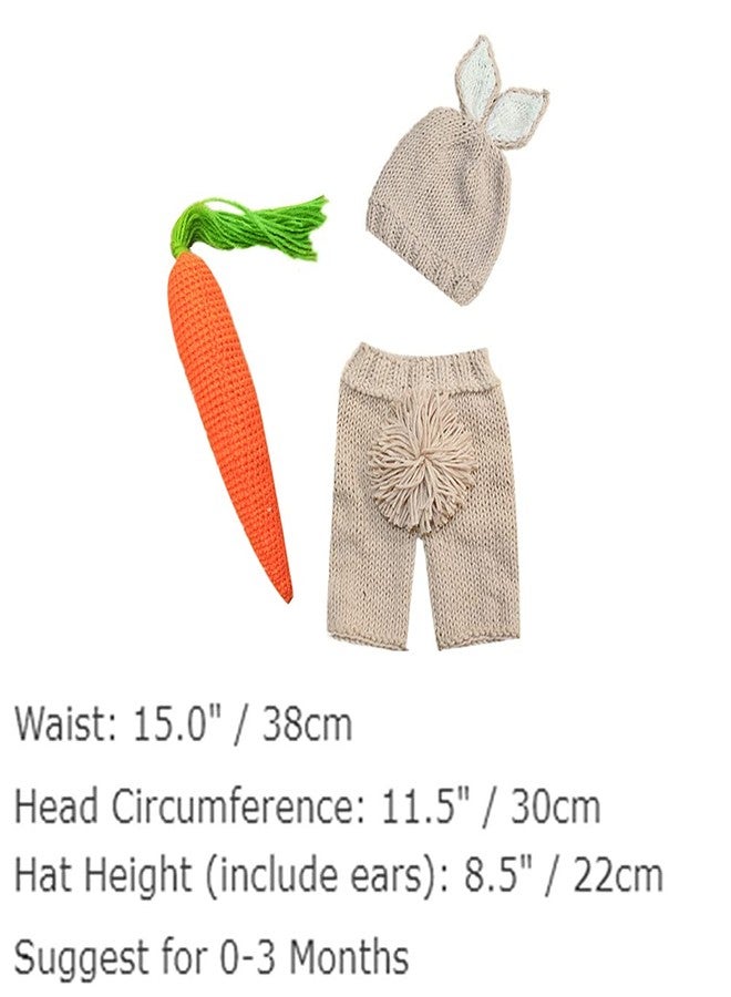 OBEEII Baby Bunny Outfit Easter Photography Prop Crochet Knit Hat Diaper Carrot Set for Boy Girl Hat+Pant+Carrot 02 One Size - Image 5