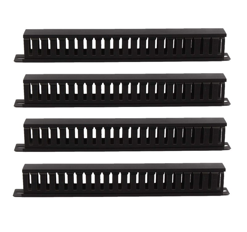 BOXNUBE 1U 22 Slot Rack Mount Horizontal Cable Manager Duct Raceway with Cover & Screws for 19" Server Rack - 4 Pack - Image 1
