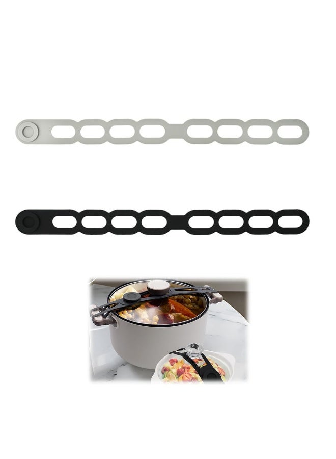 HASTHIP® Silicone Latch Strap for Slow Cooker Lid, Pot, Bento Box, 21.2 in Reusable Elastic Self-Lock Silicone Tie for Bundling or Organizing Curtain, Cords, Yoga Mat, Camping Mat, 2pcs (Gray&Black)