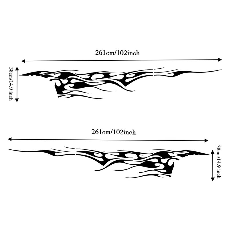 TOMALL 2Pcs 102.7'' Flame Graphics Car Body Side Sticker Racing Sports Stripe Decal for Universal Vinyl Self-Adhesive Decoration Accessories Truck SUV Off-Road Vehicles (Black) - Image 2