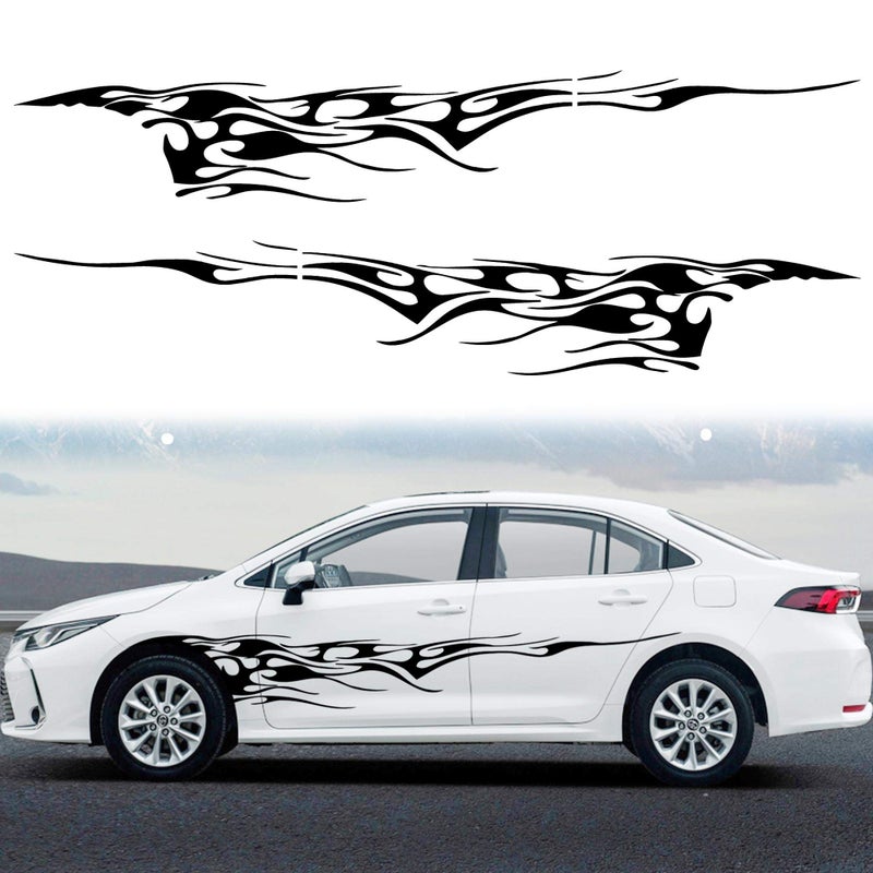TOMALL 2Pcs 102.7'' Flame Graphics Car Body Side Sticker Racing Sports Stripe Decal for Universal Vinyl Self-Adhesive Decoration Accessories Truck SUV Off-Road Vehicles (Black) - Image 1