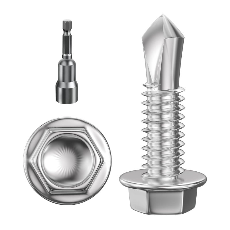 Wensilon (300Pcs) #8Ã—3/4" Hex Washer Head Self Drilling Screws, 410 Stainless Steel Metal SheetScrewsï¼ŒTEK Screws, Sheet Metal Self Tapping Screws - Image 1