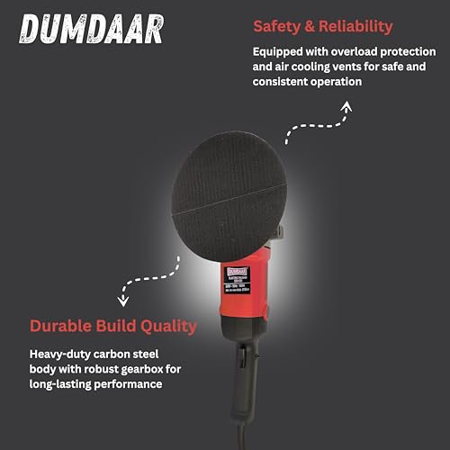 Inditrust Dumdaar 1500W Car Polisher Machine | 180mm | Variable 6-Speed 600-2800 RPM | 100% Copper Winding | D-Handle | Includes Wool Pad + Backing Pad - Image 3
