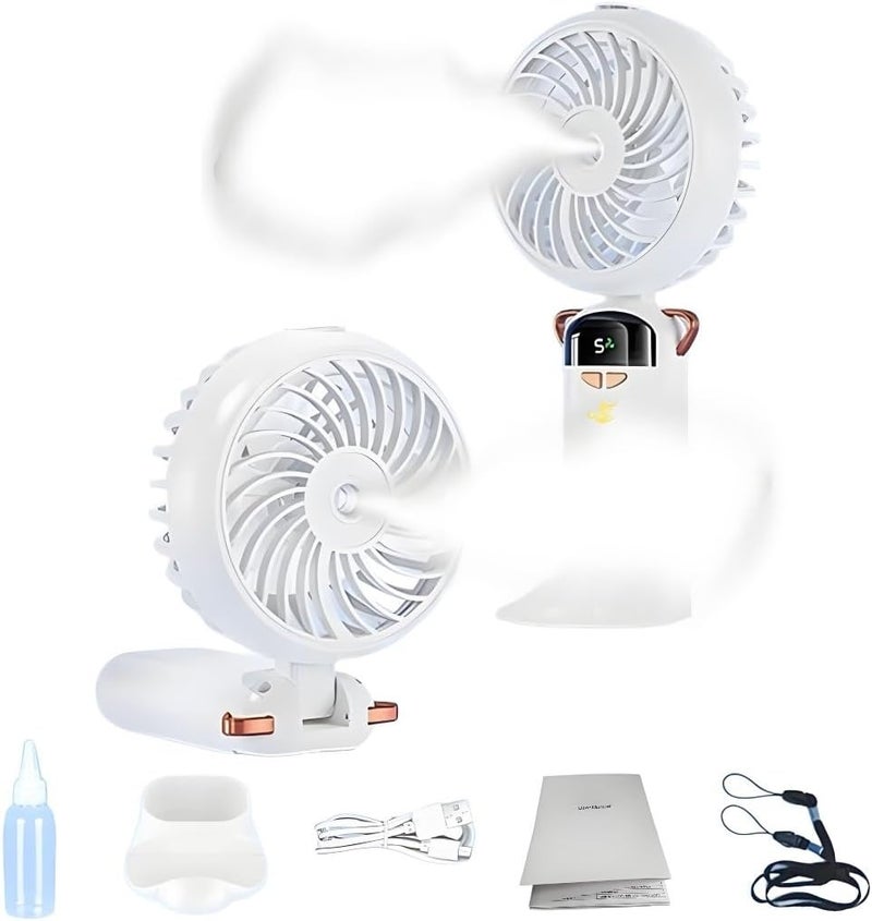[6 in 1] Aladdin Fan Portable, High Speed Ice Cool Water Fan, ICE Wind+Perfume Cool+Mobile Phone Holder+Handheld+Neck+Desk Personal Fan,Large Battery, OLED, Visible Cooling Smeltable Fragrance (White) - Image 1
