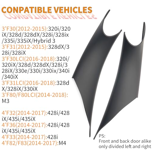 BJchiwu 2pcs Easy to install car Interior Door Pull Handle Grab Cover Fit for BMW 3 Series 320,328,330,335,F30,F31,F34,F80,M3 and 4 Series 418,420,428,435,F32,F36,F82,F83,M4 2012-2018 Left+Right Black - Image 5