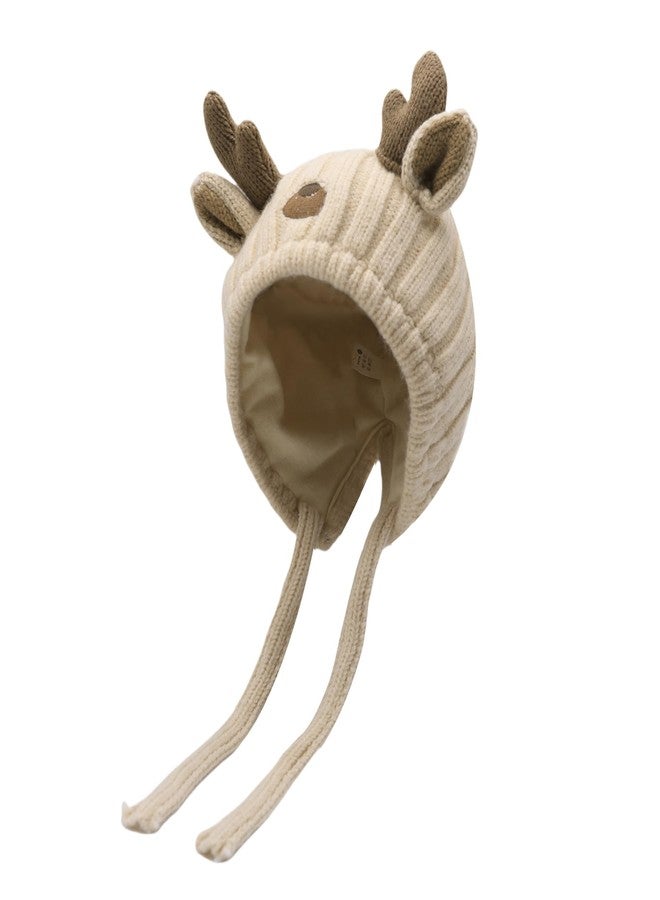 MOSSTYUS Cute Reindeer Antlers Baby Hat Slouchy Beanie Winter Warm Crochet Knitted Hat Bonnet for Toddler Girls Boys,Beige,6M-3Y - Image 2