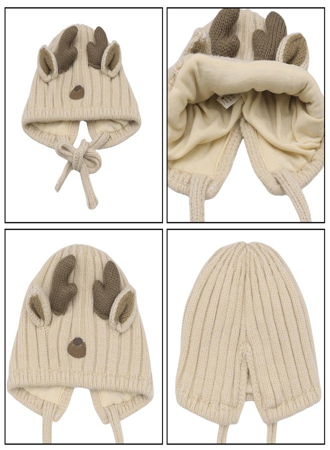 MOSSTYUS Cute Reindeer Antlers Baby Hat Slouchy Beanie Winter Warm Crochet Knitted Hat Bonnet for Toddler Girls Boys,Beige,6M-3Y - Image 4