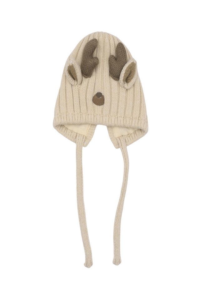 MOSSTYUS Cute Reindeer Antlers Baby Hat Slouchy Beanie Winter Warm Crochet Knitted Hat Bonnet for Toddler Girls Boys,Beige,6M-3Y - Image 3