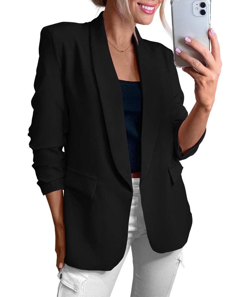 KIRUNDO Womens Blazer 2026 Spring Fall Bussiness Casual Long Sleeve Open Front Work Office Dressy Suit Jackets with Pockets(Black, Large) - Image 1