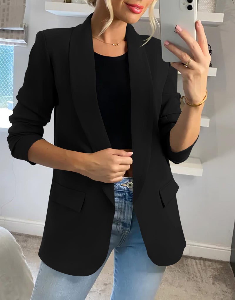 KIRUNDO Womens Blazer 2026 Spring Fall Bussiness Casual Long Sleeve Open Front Work Office Dressy Suit Jackets with Pockets(Black, Large) - Image 4