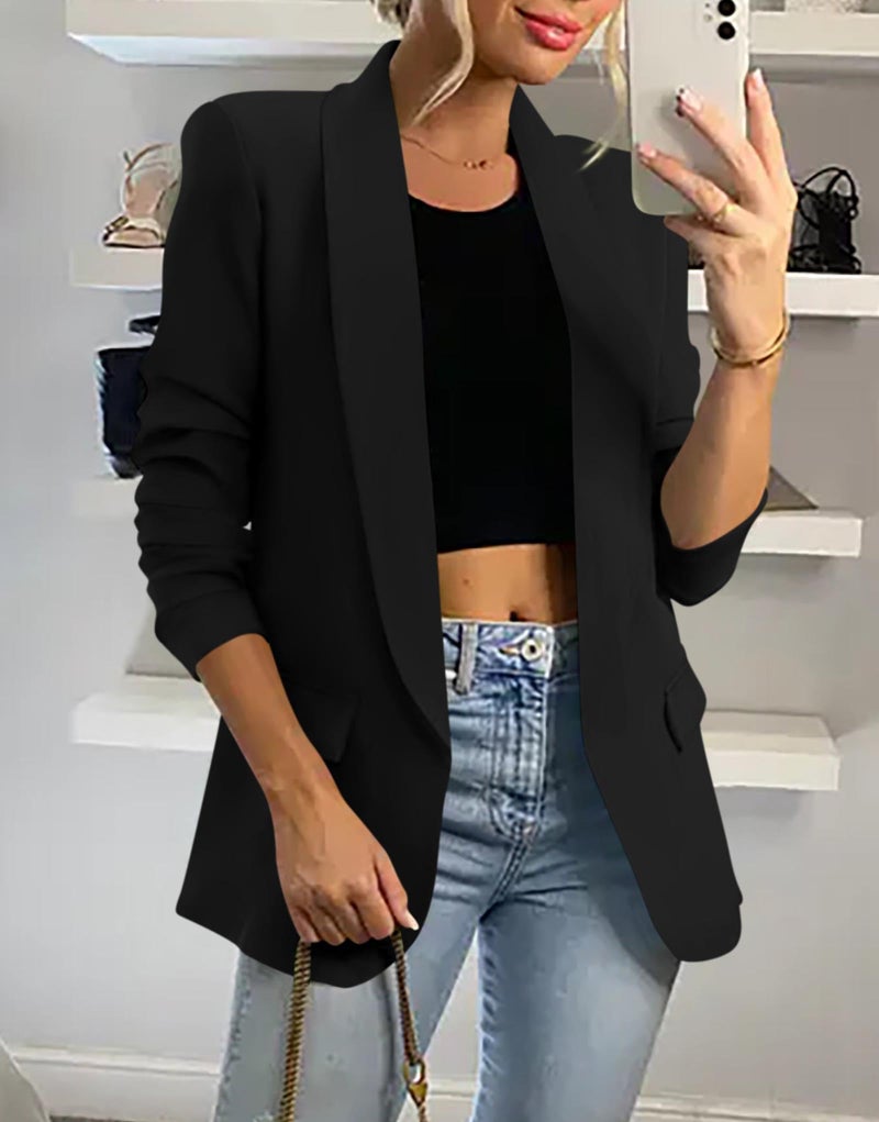 KIRUNDO Womens Blazer 2026 Spring Fall Bussiness Casual Long Sleeve Open Front Work Office Dressy Suit Jackets with Pockets(Black, Large) - Image 3