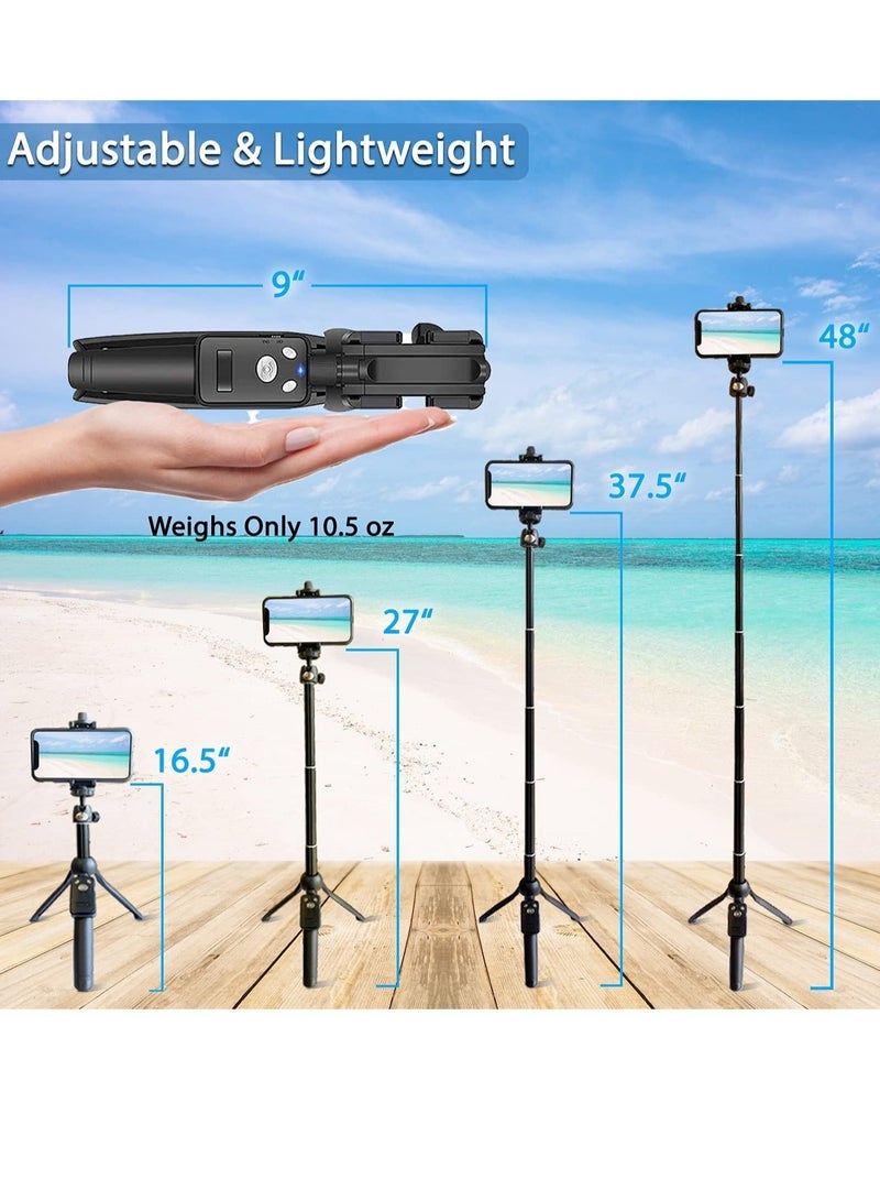 48" Compact Selfie Stick & Tripod – Extendable with Wireless Bluetooth Remote, Lightweight Aluminum, Travel Ready, Compatible with iPhone 14/13/12 Pro, Xs Max, Xr - Image 4