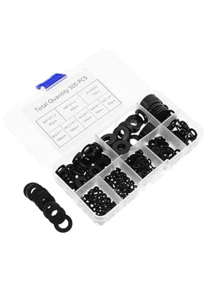 Nylon Flat Washer Assortment Black 500pcs M2 M3 M4 M5 M6 M8 M10 for Electrical Box Bolts Screws - Image 1