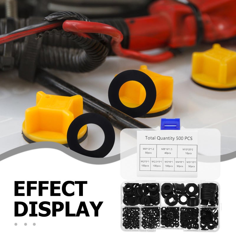 Nylon Flat Washer Assortment Black 500pcs M2 M3 M4 M5 M6 M8 M10 for Electrical Box Bolts Screws - Image 4