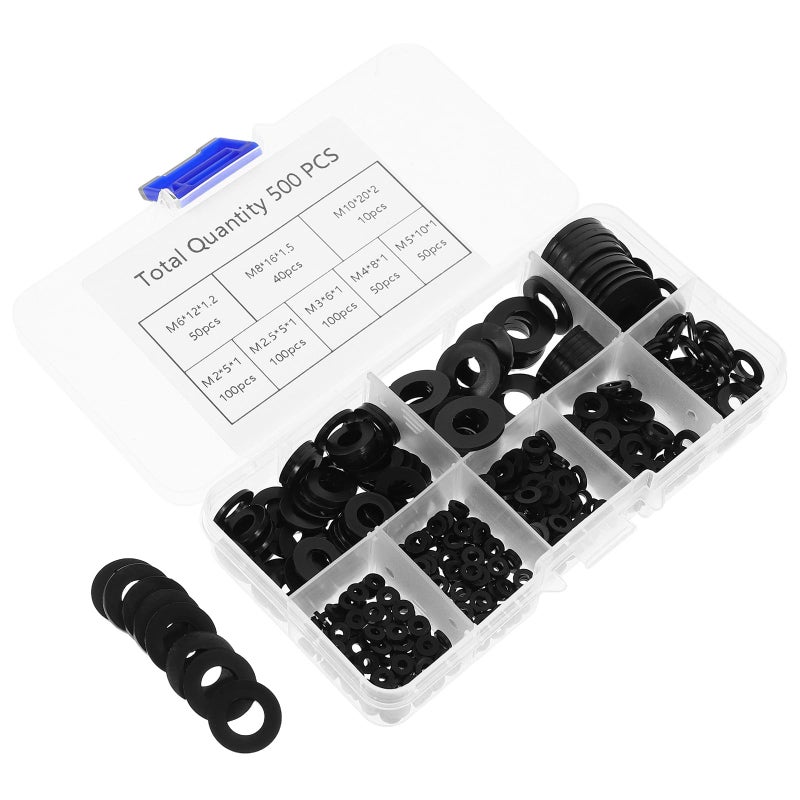 Nylon Flat Washer Assortment Black 500pcs M2 M3 M4 M5 M6 M8 M10 for Electrical Box Bolts Screws - Image 2