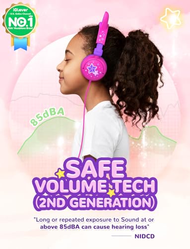 iClever Kids Headphones Cat Ear LED Light Up 85dBA Safe Volume Stereo Sound Toddler Headphones for Travel School Foldable 35mm Wired Kids Headphone for iPad Tablets Meow LollipopHot Pink - Image 3