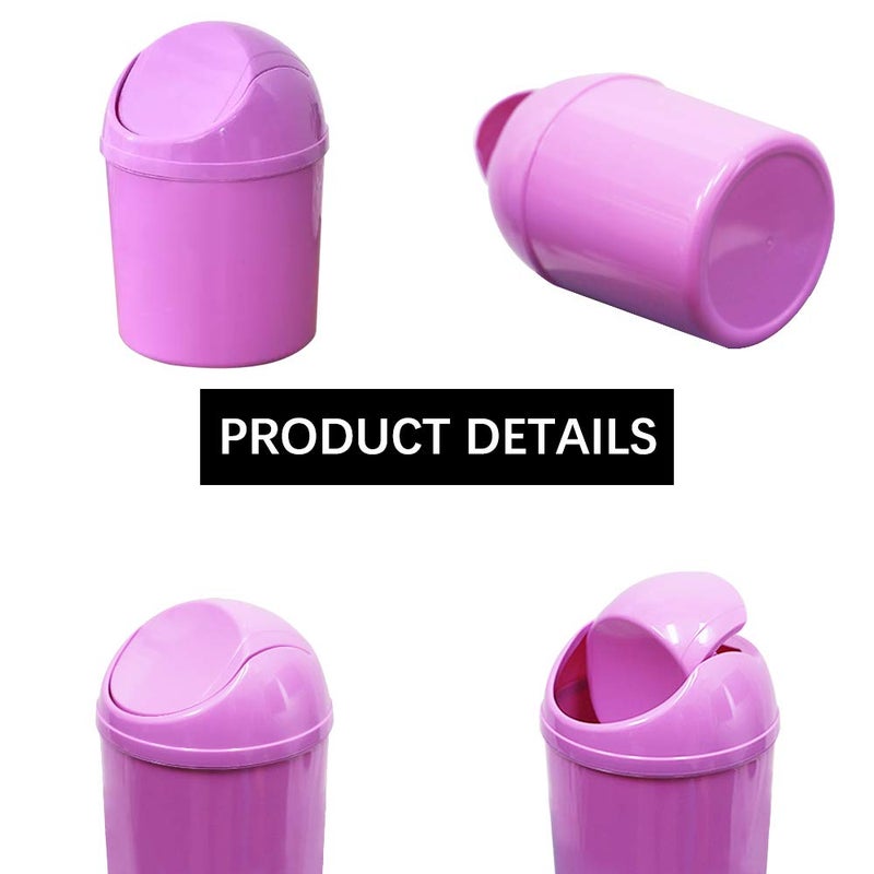 SITAKE 2 Pcs Plastic Mini Wastebasket Trash Can with Swing Lid with 120 Trash Bags, Tiny Desktop Waste Garbage Bin for Home, Office, Kitchen, Vanity Tabletop, Bedroom, Bathroom (Pink + Beige) - Image 2