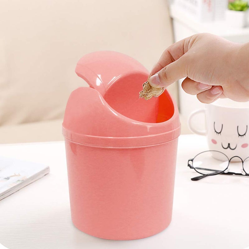 SITAKE 2 Pcs Plastic Mini Wastebasket Trash Can with Swing Lid with 120 Trash Bags, Tiny Desktop Waste Garbage Bin for Home, Office, Kitchen, Vanity Tabletop, Bedroom, Bathroom (Pink + Beige) - Image 3