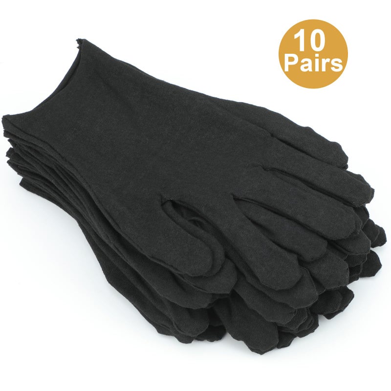 Senkary 10 Pairs Black Cotton Gloves for Men Women, Cloth Work Gloves Liners for Art Handling, Photography, Photo, Coin Jewelry Inspection, Archival, Dry Hands Sleeping, Eczema - Image 4