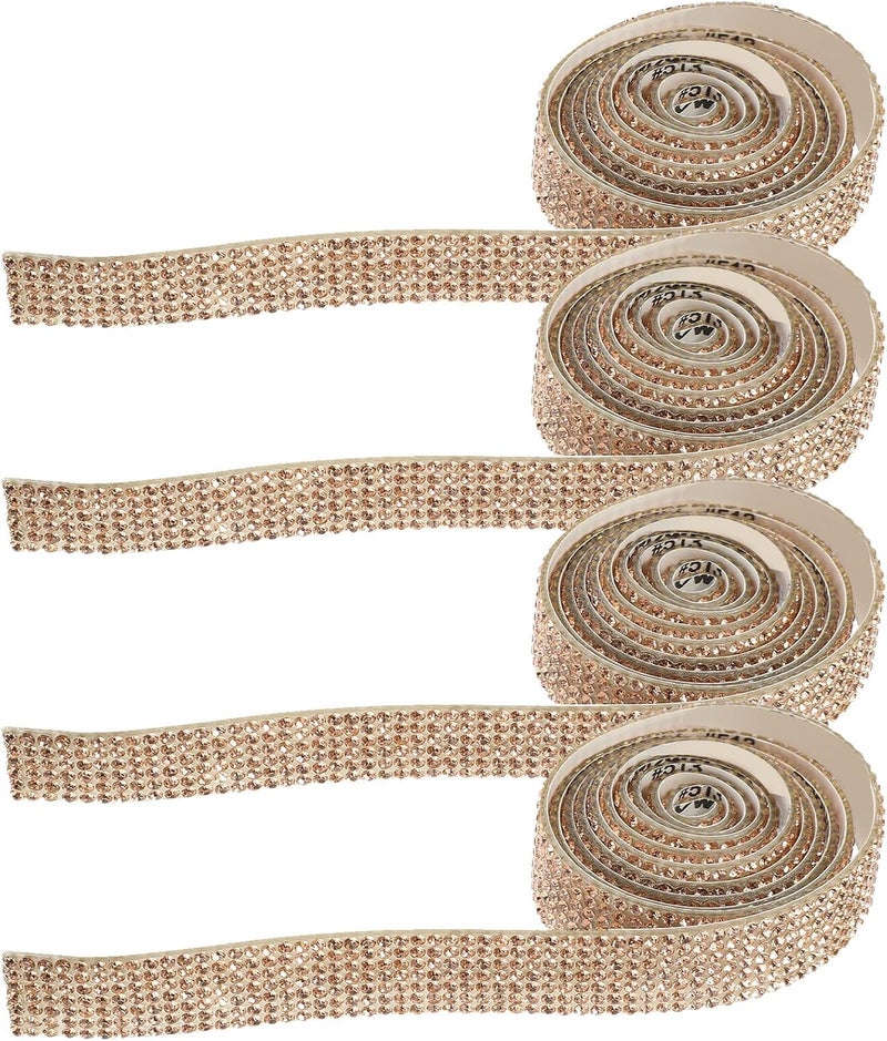 Sparkling Rhinestone Dress Belt Applique with Backing Adhesive, DIY 4 Rolls Light Gold Color 1.3cm Wide Trim for Bridal Waist Accessories and Craft Embellishments - Image 1